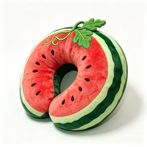 Cute <b>Cat</b> U-Shaped green <b>Plush</b> Neck Pillow red Soft watermelon Travel Cushion Unisex - Product Image 1