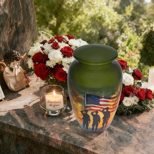 Memorial Cremation Urn For Veterans Patriotic American Flag Design Funeral Ashes <b>Keepsake</b> Tribute Decor Urn Home Display - Product Image 6