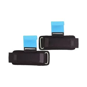 Crochets de musculation à plaque large, revêtement néoprène bleu, antidérapants, réglables, avec sangles de poignet pour haltérophilie, support de préhension, fabrication sur mesure - Product Image 2