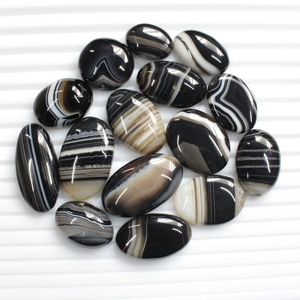 Anillo de ágata Sulemani negra natural, tamaño cabujón, ágata rayada, piedra suelta, suministro de joyería de ágata, piedra suelta rayada, ágata natural - Product Image 1