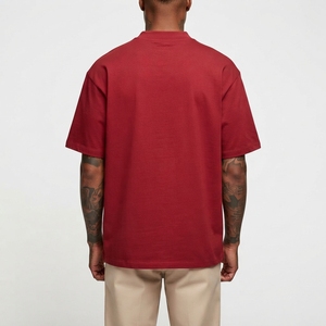 Wholesale Men <b>Red</b> Solid Color Short Sleeve O-Neck Loose Fit Formal Knitted 100% Cotton Front Logo Custom <b>oversized</b> T-<b>Shirt</b> men's - Product Image 2