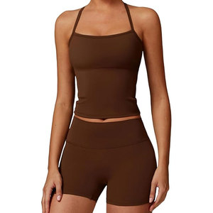 Ensemble de yoga pour femmes en gros, 1 pièce, short uni lavé, respirant, écologique, séchage rapide, pour le sport et le fitness, tenue de gym sexy à taille basse - Product Image 5