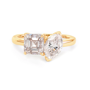 แหวนทองคำแท้ประดับเพชรแล็บโกรว์ทรง Asscher 1.5 กะรัต และทรง Marquise 1 กะรัต รับรองโดย IGI ดีไซน์ Toi Et Moi หรูหรา แหวนสองเม็ดแบบ Bypass สง่างาม - Product Image 3