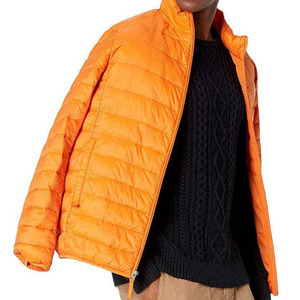 Yellow Color OEM Custom Made High Quality 100% Nylon Zipper Closure Stand Collar Patchwork Men's Puffer <b>Jackets</b> - Product Image 4