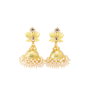 18K Gold Plated Pearl Drop Jhumki Earrings-Classic Religious Charm Earrings - Product Image 2