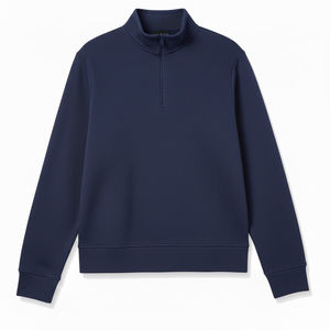 Sweat-shirts pour hommes élégants et confortables à manches longues avec demi-fermeture éclair, doublure en polaire douce, couleur bleu uni, vêtements d'hiver pour hommes - Product Image 2