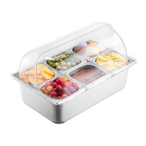 Vassoio di Servizio a 6 Scomparti in Acciaio Inox, Contenitore per Esposizione Alimenti con Dispenser per Condimenti e Espositore per Buffet - Product Image 6