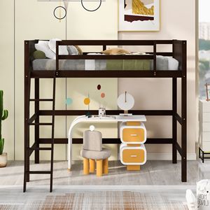 Letto a soppalco singolo in legno massello con scaletta, colore espresso, per bambini - Vecchio SKU WF191903AAP - Product Image 2
