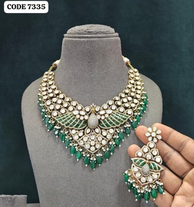 PingBling Luxury Ethnic Peacock Kundan Necklace <b>Set</b> Matching Earrings Pink Beaded Statement <b>Jewelry</b> Women's Engagement Wedding - Product Image 6
