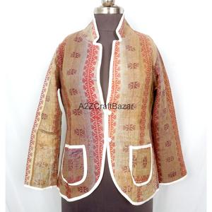 Indian Knitted Digital Printed <b>Kantha</b> Button Women Summer Winter 100% Cotton Vintage <b>Jackets</b> - Product Image 1