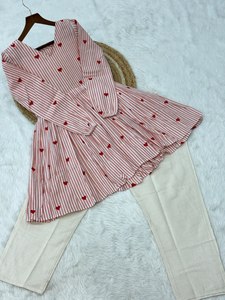 <b>TOP</b> AND PENT SET COTTON WITH HEART WMBROIDDERY WORK WITH FULL SLEEVE FULLY STITCHED V NECK <b>LINEN</b> COTTON - Product Image 6