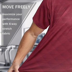 Men's Red Short Sleeve O-Neck Quick Dry Knitted T-<b>Shirt</b> Slim Fit Casual Sport Wear 100% Polyester Solid Color Blank Design - Product Image 2