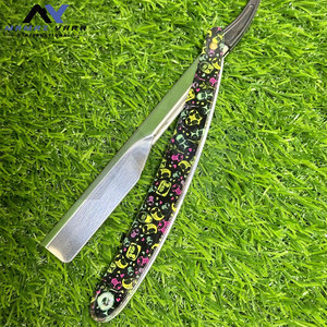 มีดโกนหนวดแบบกำหนดเองได้ ด้ามจับเคลือบกระดาษพิมพ์ลายหรูหรา มีดโกนหนวดสำหรับร้านตัดผม แบรนด์ OEM ใบมีดสแตนเลสแบบตรง - Product Image 3