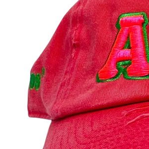 Gorra de Béisbol Ajustable de Algodón Lavado Estilo Vintage con Letra Bordada Verde y Efecto Desgastado Rosa Intenso AKA, Moda Casual - Product Image 4