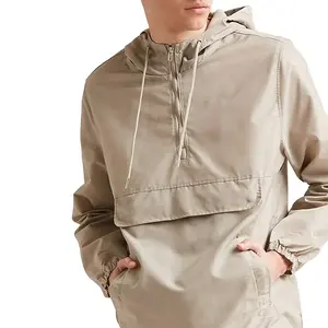 Wholesale Blank Custom Pullover Windbreaker Jacket Men's Hoodies Side-Zip With Pockets rain coat Jacket Puffer Jacket