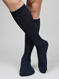 Breathable Cotton Navy Blue <b>Men</b> Crew <b>Socks</b> Athletic Running Ribbed Mid Calf Walking <b>Long</b> Elastic Casual Formal Dress Footwear - Product Image 1