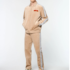 Fall Winter Men Thermal Embroidered Velvet Sweatshirt <b>Jogger</b> Two-Piece Outfit Set Velvet Tracksuit - Product Image 1