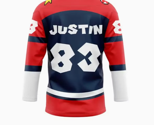 Camiseta de hockey sobre hielo Mario para hombre, cuello en V, manga larga, rojo, azul marino, blanco, poliéster sublimado, ropa deportiva - Product Image 2