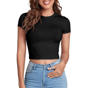 เสื้อครอปท็อปผู้หญิง ผ้าคอตตอนริบบ์ คุณภาพพรีเมียม รับผลิตแบรนด์ส่วนตัว (OEM) ขายส่ง เสื้อผ้าแฟชั่นอเมริกา - Product Image 4