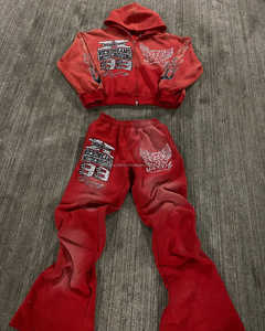 Conjunto de chándal multicolor vintage, Sudadera con capucha y pantalones de chándal acampanados de pierna recta, chándal con estampado personalizado para hombre - Product Image 4