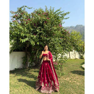 Beautiful A-Line <b>Wedding</b> Wear Lehenga Choli with Embroidery Sequence Work Featuring a Natural Waistline and Crop <b>Top</b> - Product Image 3