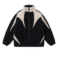 Veste d'hiver personnalisée pour hommes en gros, style streetwear OEM/ODM, veste polaire zippée chaude pour hommes, veste sherpa brodée patchwork pour hommes