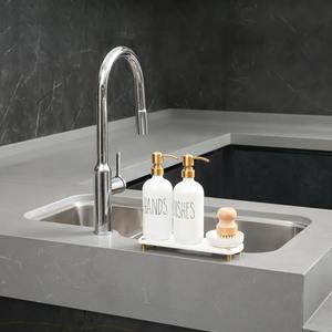 Dispensador de jabón de cerámica blanca con soporte para jabón, perfecto para la encimera del fregadero de la cocina y la organización del lavado de platos en el hogar. - Product Image 2