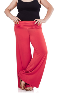 Pantalon palazzo long à jambes larges et taille haute en tissu extensible uni pour femmes - Product Image 2