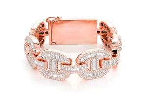 Luxury Rose Gold Chain Bracelet With Baguette Diamond Links Geometric Design Everyday Wear Unisex - Product Image 2