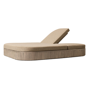 Chaise longue double en teck de qualité supérieure, base courbée cannelée, dossier réglable, fonction de rangement, chaise longue moderne pour l'extérieur - Product Image 4