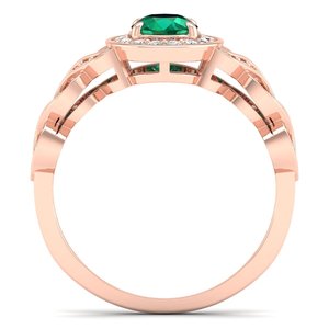 Bague REYES Dainty en argent sterling 925 avec émeraude ronde de 0,5 carat et halo de moissanite pour femme, bijou classique - Product Image 4