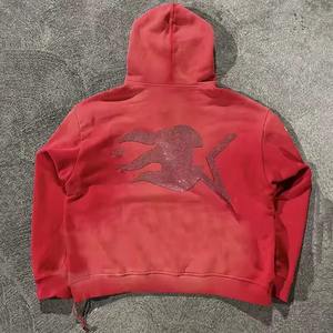 Sweat à capuche streetwear pour homme personnalisé en molleton 100% coton, style rétro délavé, imprimé 3D avec strass, coupe lourde, effet délavé à l'acide - Product Image 4