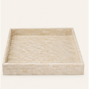 Plateau de service décoratif de luxe artisanal moderne avec incrustation de nacre, mosaïque géométrique violette, vaisselle de table - Product Image 3