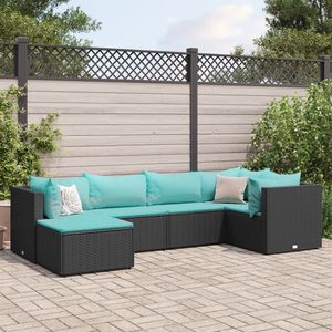 <b>6</b> <b>Piece</b> Black Poly Rattan <b>Patio</b> Lounge <b>Set</b> with Cushions Outdoor <b>Patio</b> Furniture - Product Image 1
