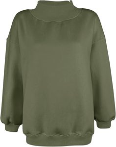 Sweat-shirt en molleton oversize bleu clair à col montant contrastant pour femme, avec épaules tombantes et manches longues, idéal pour la détente - Product Image 2