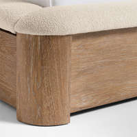 Lit plateforme Pindel Handicraft, style nordique moderne, en bois massif sculpté à la main, écologique, durable, avec tiroirs de rangement latéraux, tissu bouclé doux
