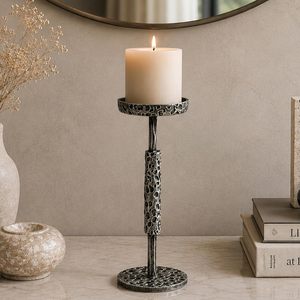 Antique Hammered Iron <b>Pillar</b> <b>Candle</b> <b>Holder</b> Metal <b>Black</b> Distressed <b>Pillar</b> <b>Candle</b> Dish Stand For Rustic Home Decor - Product Image 5