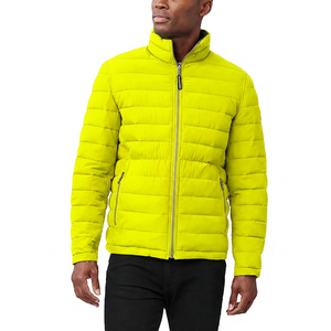 Men's Red Jacket Stand Collar Zipper Closure Windproof Casual Winter Wear Regular Fit Polyester Wadding - Product Image 4