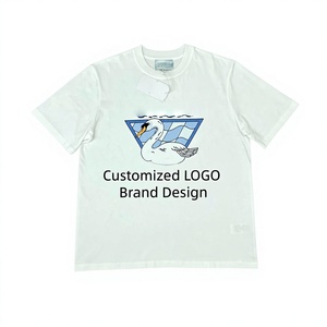 Camiseta blanca de manga corta con cuello redondo para hombre, camiseta con estampado de cisne de dibujos animados en la parte delantera - Product Image 1