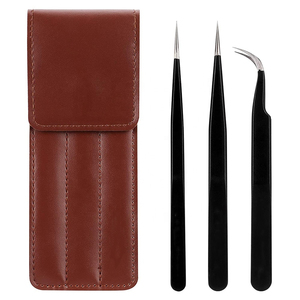 Eyelash Tweezers Set Stainless Steel Lash Extension Tweezers Straight Curved Tips with <b>Case</b> - Product Image 1