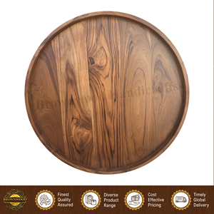 Best Quality Acacia Wood <b>Tray</b> | Home, Hotel, Restaurant Use <b>Round</b> Shape Wooden <b>Serving</b> <b>Tray</b> with Handles at Factory Price - Product Image 6