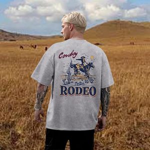 Western Shirts for Men Vintage Rodeo <b>Cowboy</b> Shirt Oversized Graphic Tees Country Concert Acid Wash T-Shirts <b>Tops</b> - Product Image 4
