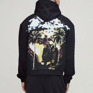 Sudadera con Capucha Negra para Hombre, Diseño Tropical en la Espalda, Estilo Urbano, Bolsillo Delantero, Felpa de Algodón, Ropa de Verano - Product Image 2
