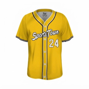 Camiseta de Béisbol SportsTown Amarilla de Manga Corta Unisex para Adultos, Corte Regular, Impresión Serigrafiada, Transpirable, con Botones al Frente - Product Image 1