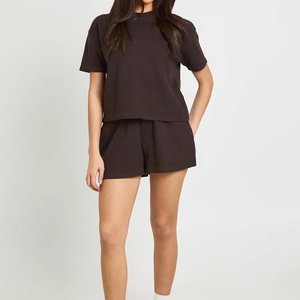 Women Daily Wear O- Neck Thermal T Shirt Shorts <b>Set</b> Two-Piece Waffle <b>Knit</b> <b>Set</b> Women Lounge Wear <b>Set</b> - Product Image 5