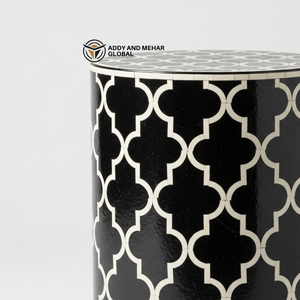 Luxury Black Bone Inlay End Table – Traditional Floral Pattern Round Black Bone Inlay Side Table - Product Image 2