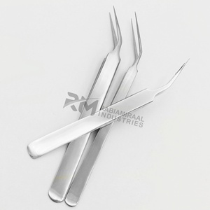 Silver Shin Eyelash Extension Tweezer Large Point 45 Degree Point Tip Plain Grip Fiber Tip Tweezer - Product Image 2