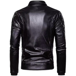 Chaqueta de Cuero Genuino para Hombre, Otoño Invierno, a Cuadros/Color Sólido, Resistente al Viento, Ecológica, Estilo Urbano, Cierre de Cremallera, Manga Larga - Product Image 5