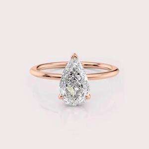 IGI Certified Lab Grown Pear Diamond Solitaire <b>Ring</b> 14KT Solid Yellow / White and Rose Gold Rhodium Plated Ethnic Style - Product Image 6