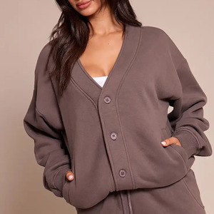 New Casual Loose Fit All Seasons <b>Women's</b> 2 Piece Fleece Sweatshirt And Pants Set V Neck Long Sleeve Solid Color <b>Jogger</b> <b>Women</b> Set - Product Image 2